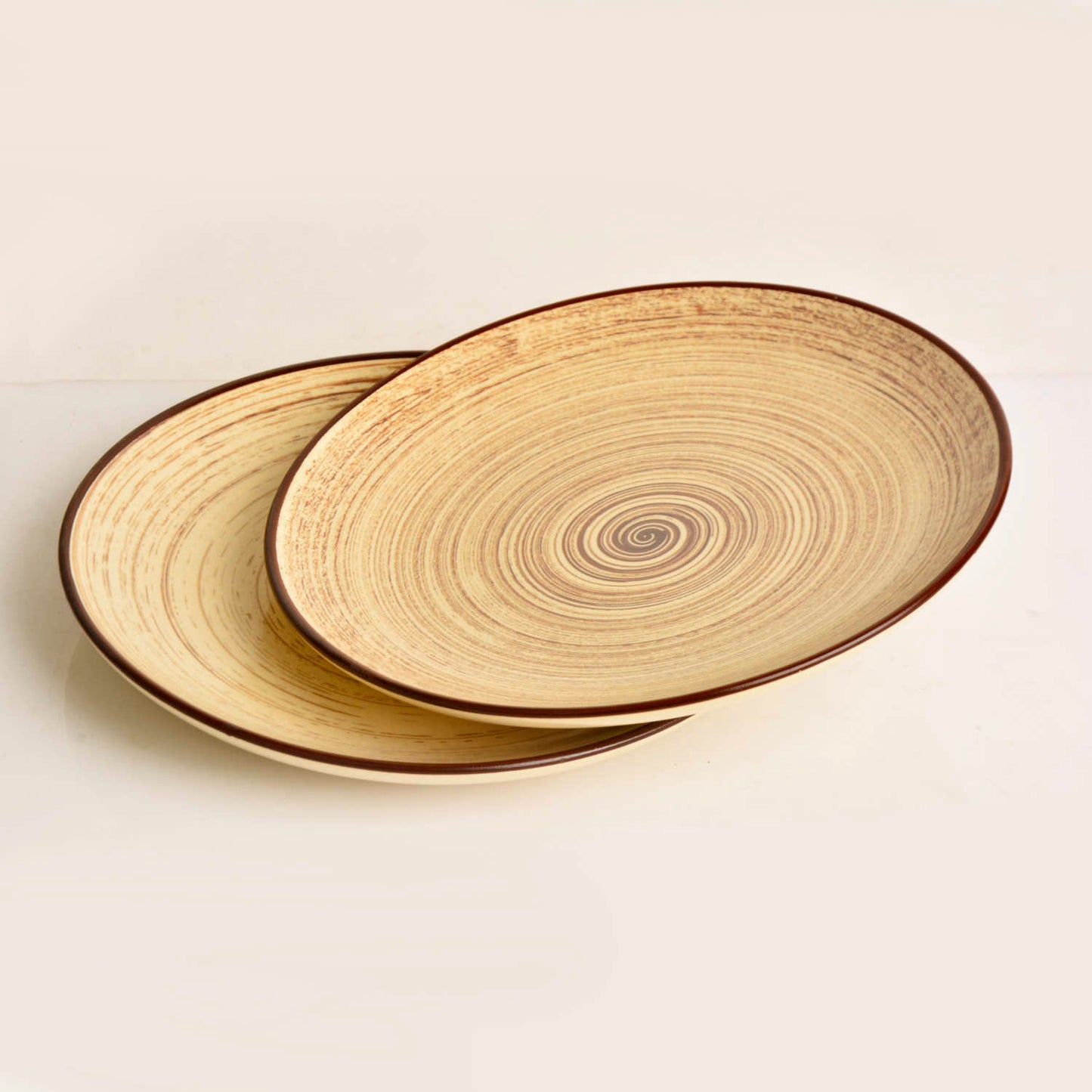 Hand Glazed Earthy Swirl Ceramic Quarter Plates (7 inches, Set of 2, Brown) - View 4