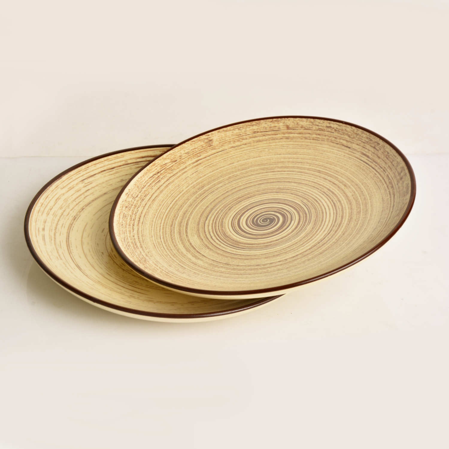 Hand Glazed Earthy Swirl Ceramic Quarter Plates (7 inches, Set of 2, Brown) - View 4