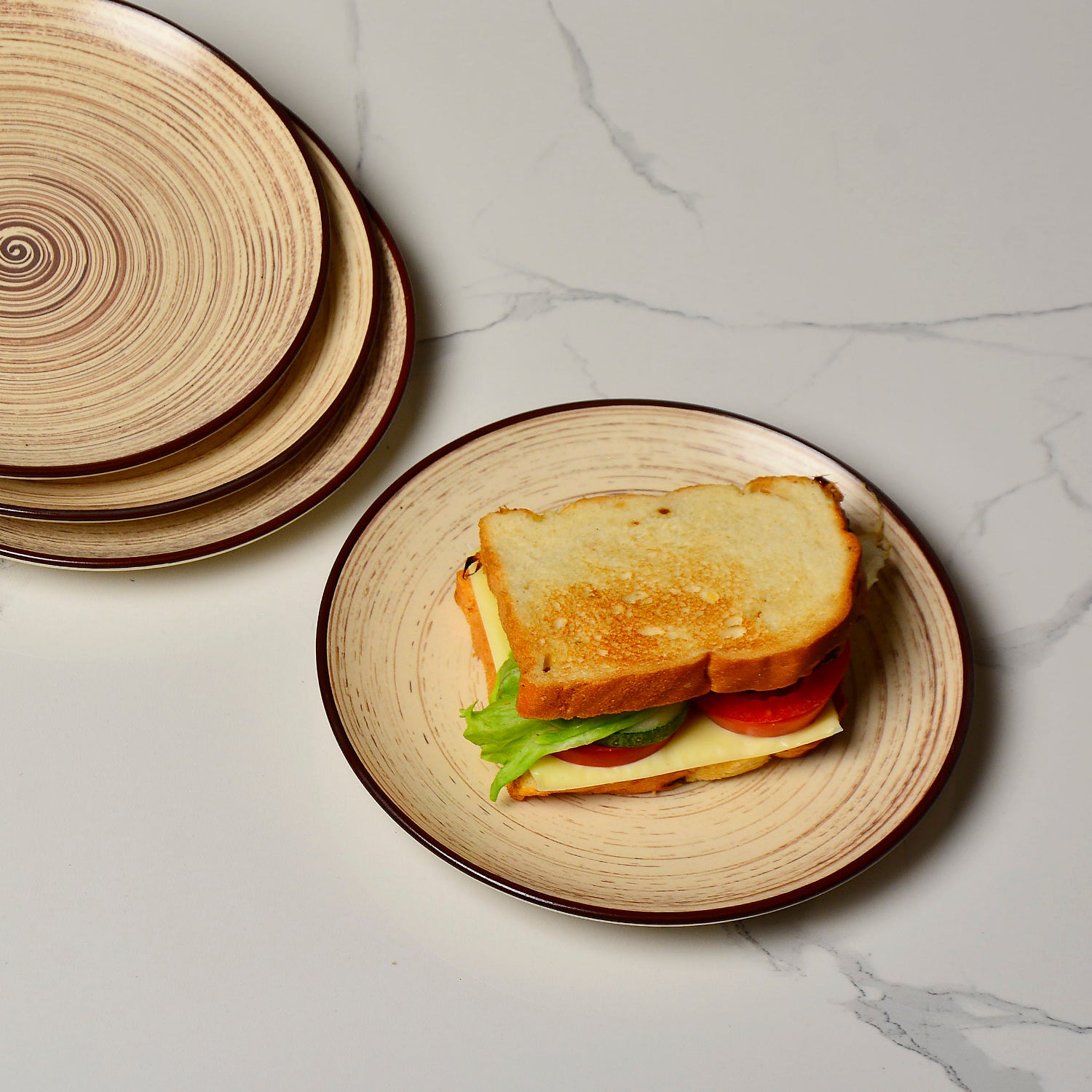 Hand Glazed Earthy Swirl Ceramic Quarter Plates (7 inches, Set of 4, Brown) - View 3