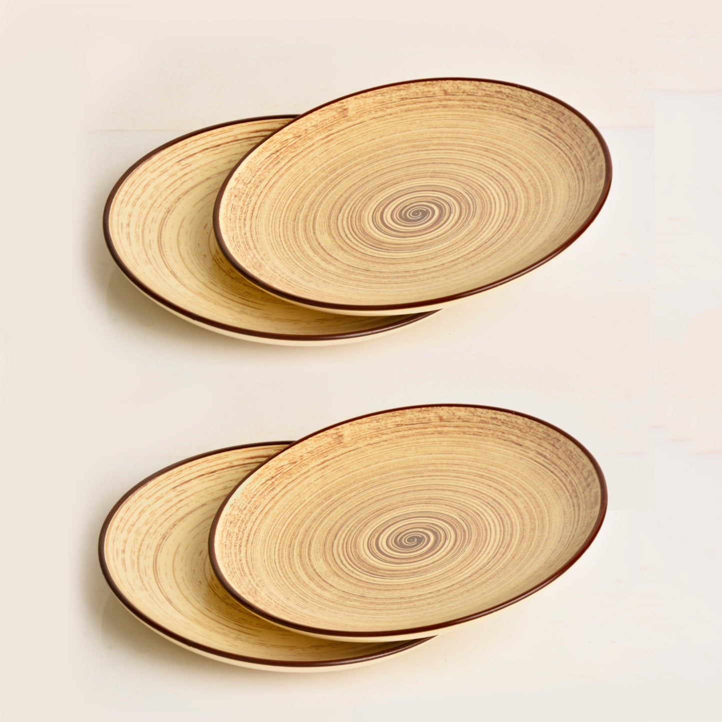 Hand Glazed Earthy Swirl Ceramic Quarter Plates (7 inches, Set of 4, Brown) - View 4