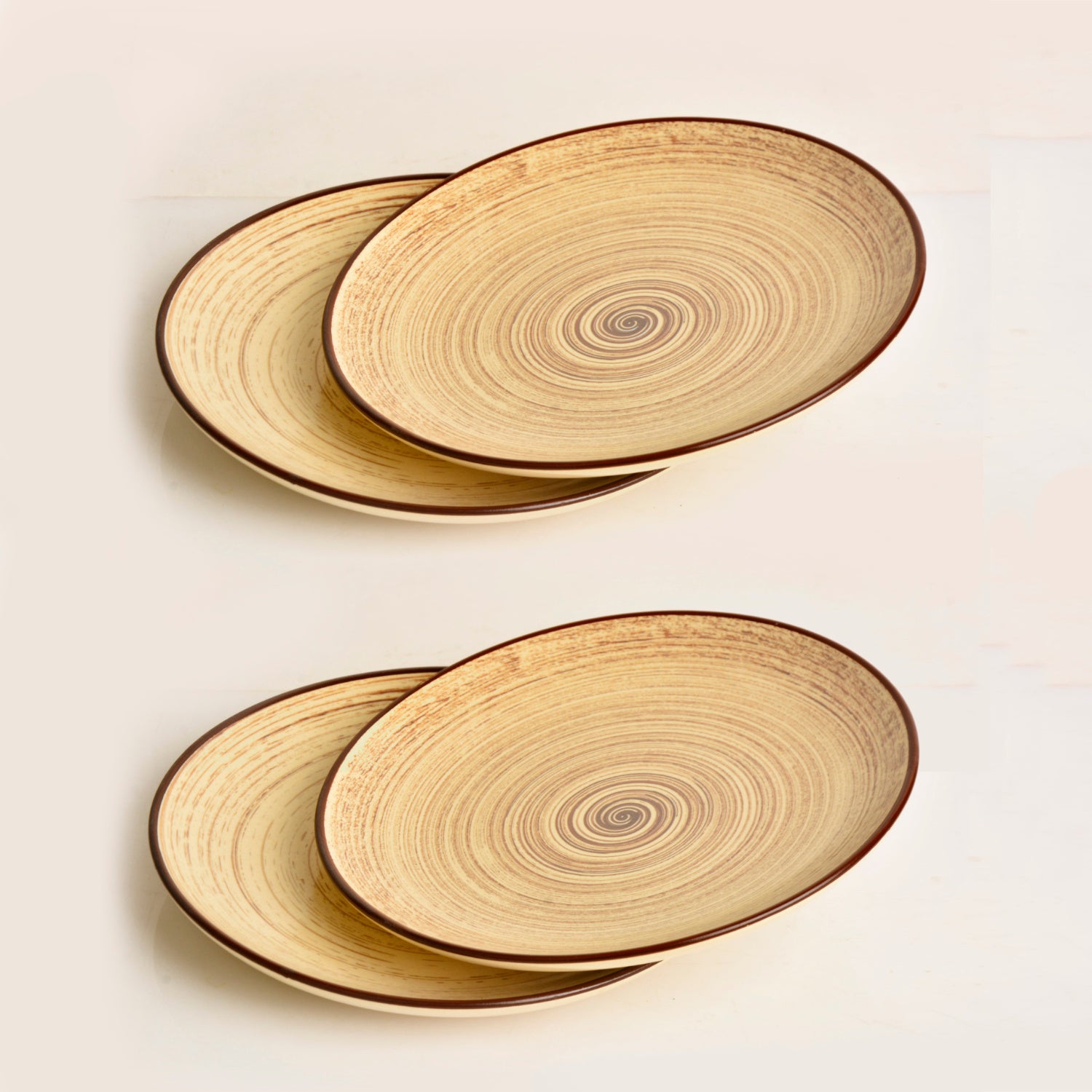 Hand Glazed Earthy Swirl Ceramic Quarter Plates (7 inches, Set of 4, Brown) - View 4