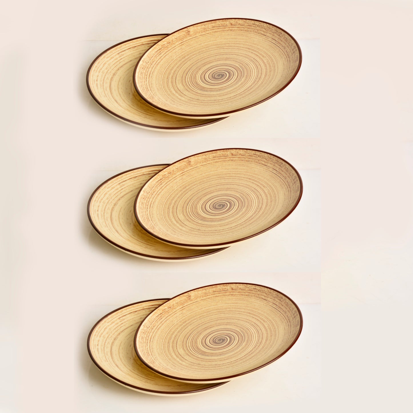 Hand Glazed Earthy Swirl Ceramic Quarter Plates (7 inches, Set of 6, Brown) - View 4