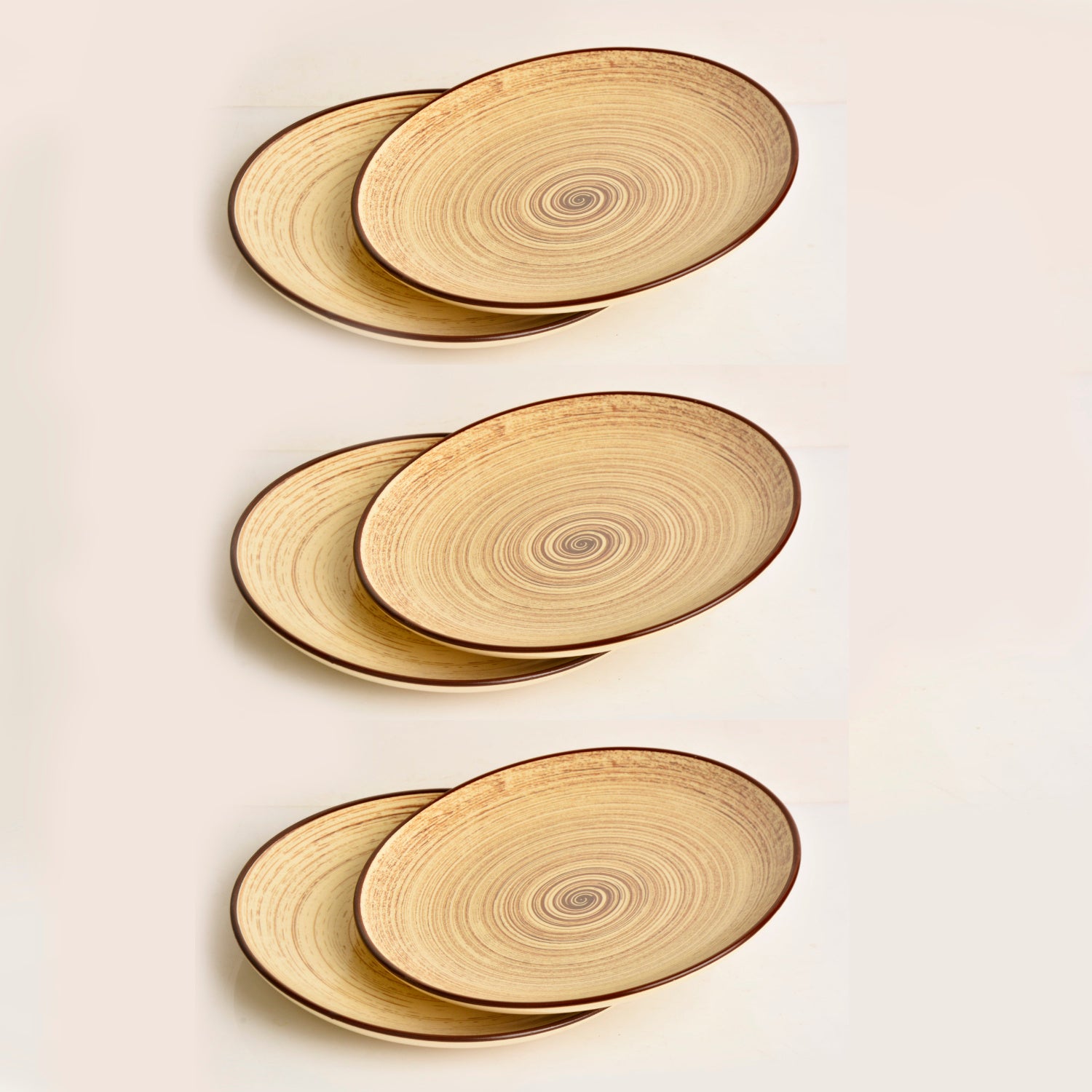 Hand Glazed Earthy Swirl Ceramic Quarter Plates (7 inches, Set of 6, Brown) - View 4