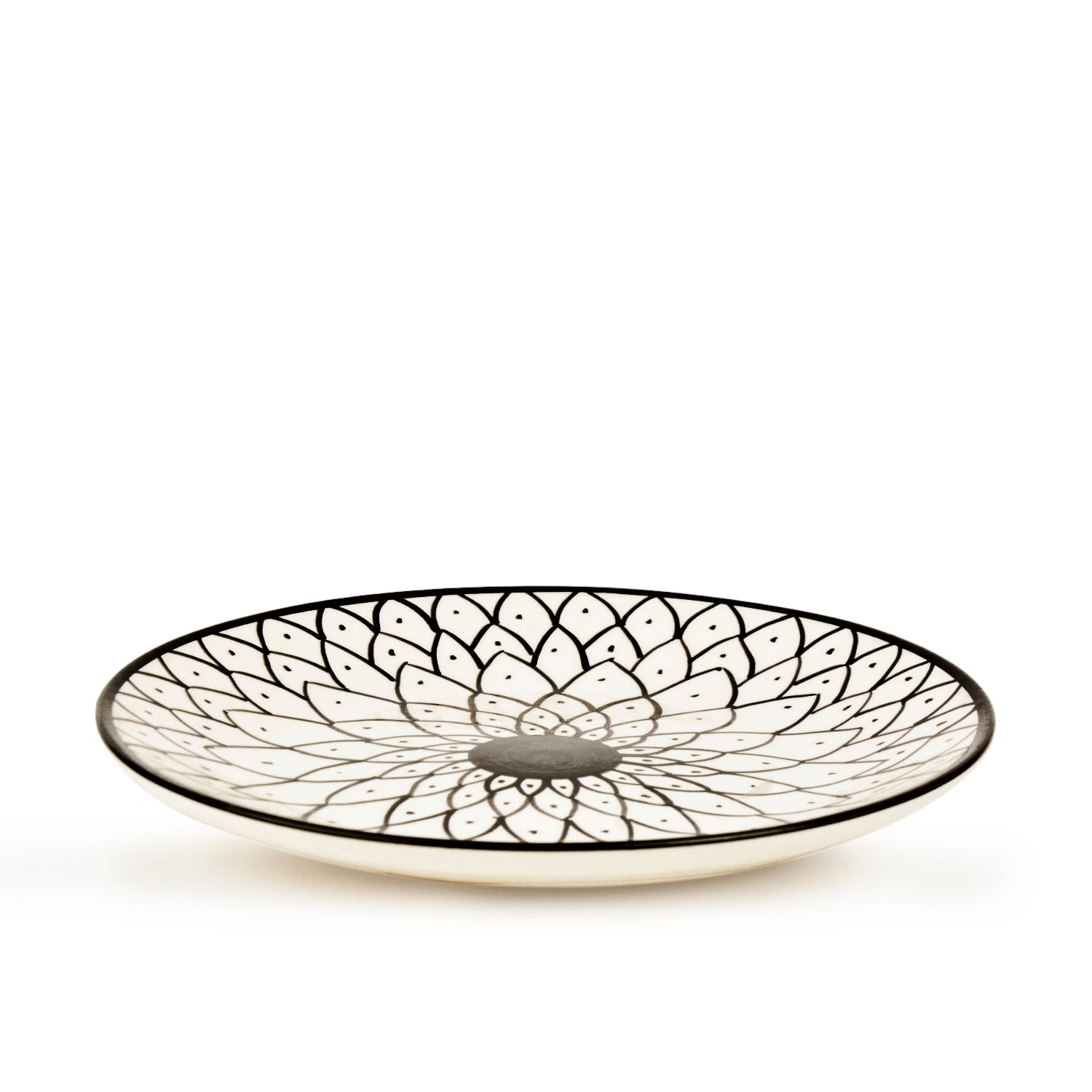 Hand Painted Black and White Spiral Ceramic Quarter Plates (7 inches, Set of 4) - View 3