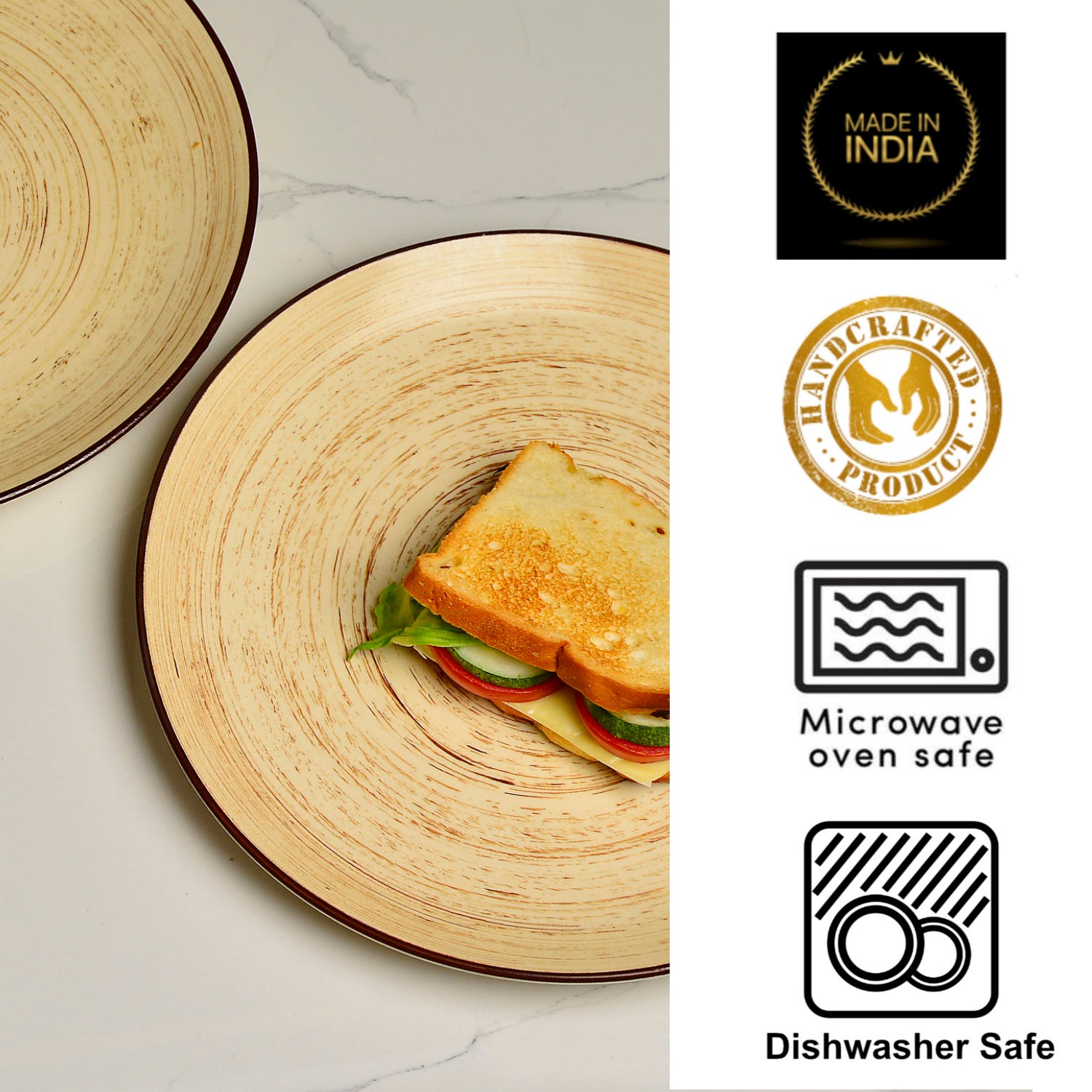 Hand Glazed Ceramic Earthy Swirl Dinner Plates (Brown, Set of 4, 10 inches) - View 4