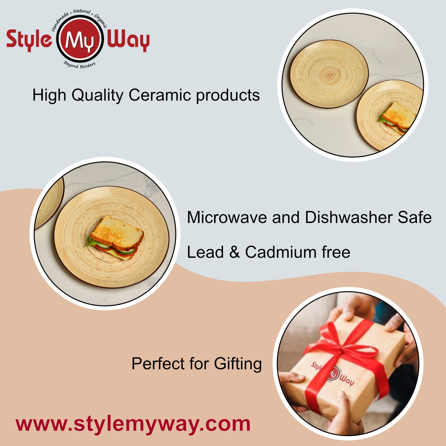 Hand Glazed Ceramic Earthy Swirl Dinner Plates (Brown, Set of 4, 10 inches) - View 5