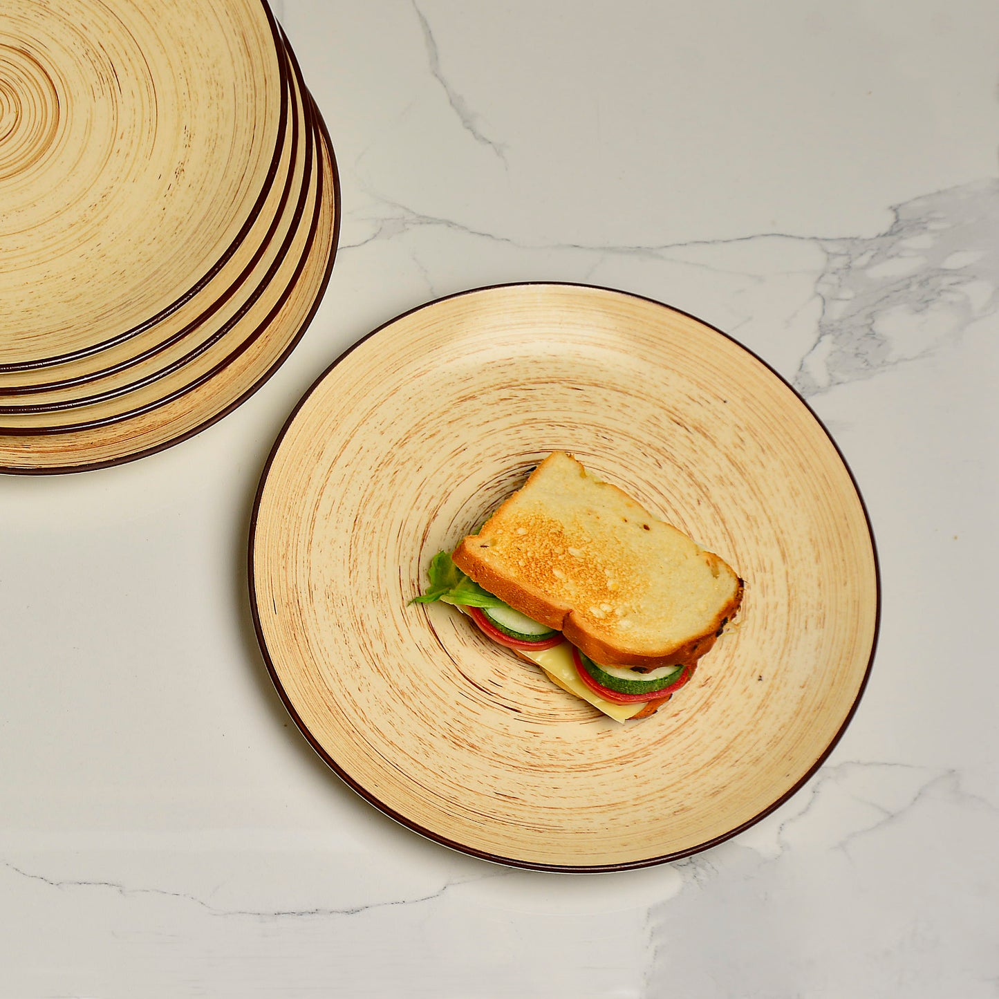 Hand Glazed Ceramic Earthy Swirl Dinner Plates (Brown, Set of 6, 10 inches) - View 4