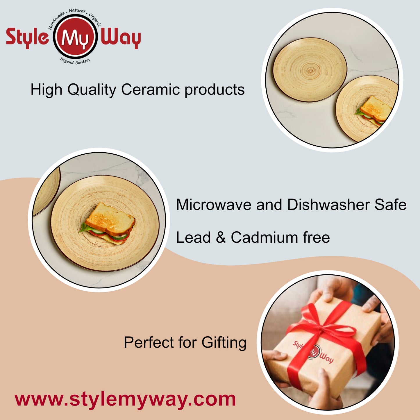 Hand Glazed Ceramic Earthy Swirl Dinner Plates (Brown, Set of 6, 10 inches) - View 6