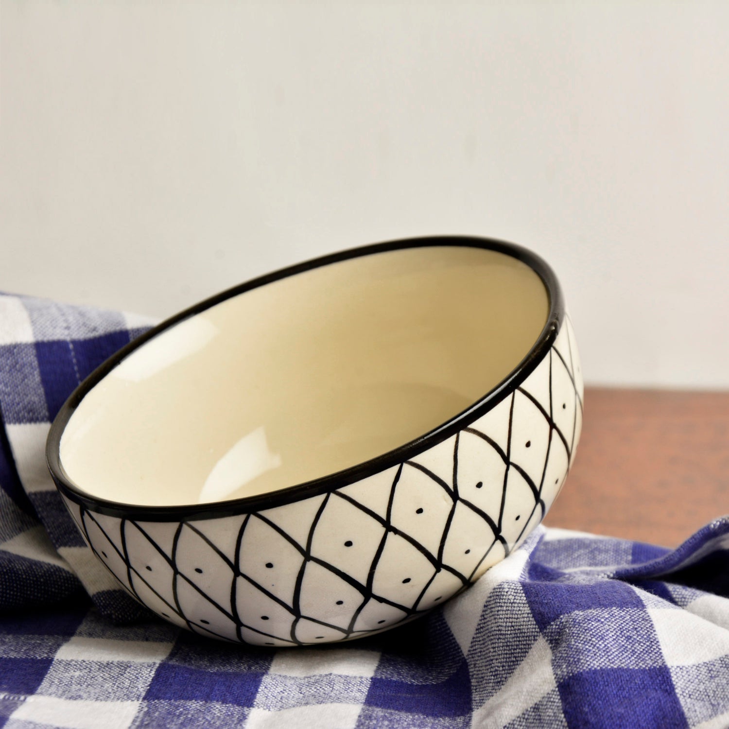 Hand Painted Black & White Spiral Ceramic Serving Bowls (5 inches, 325 ml each, Set of 2) - View 3