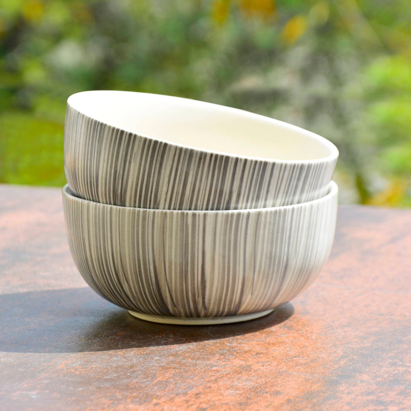 Hand Painted Black Brush Ceramic Serving Bowls (5 inches, 325 ml each, Set of 2) - View 3