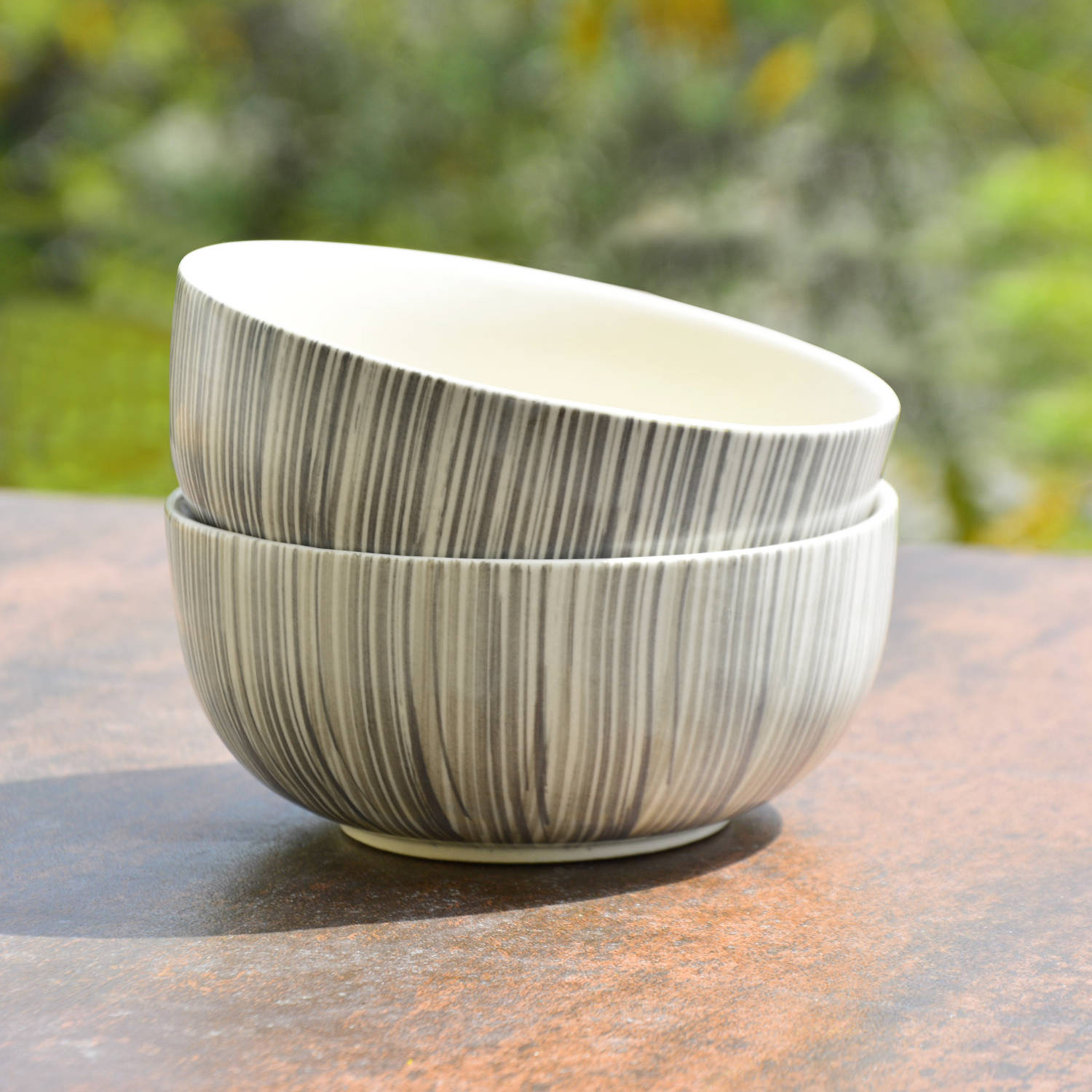 Hand Painted Black Brush Ceramic Serving Bowls (5 inches, 325 ml each, Set of 2) - View 3