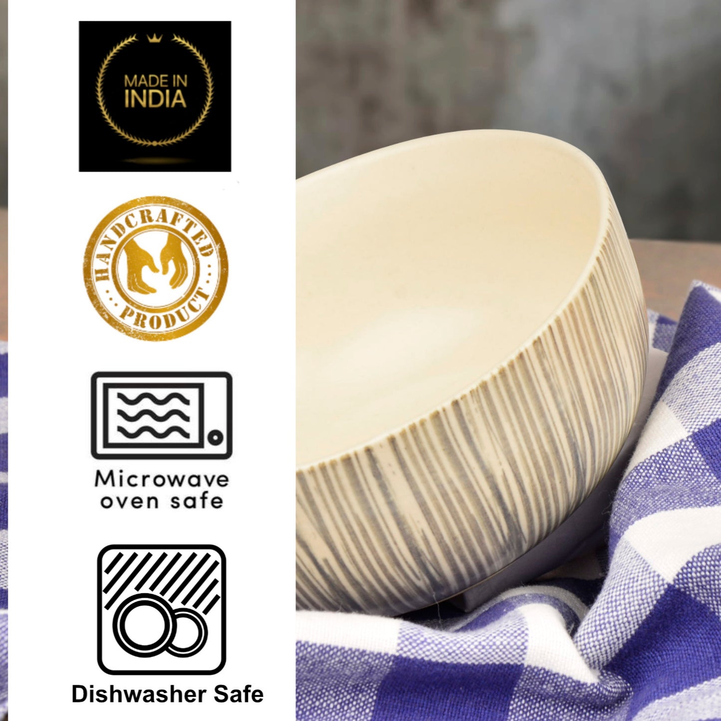 Hand Painted Black Brush Ceramic Serving Bowls (5 inches, 325 ml each, Set of 2) - View 5