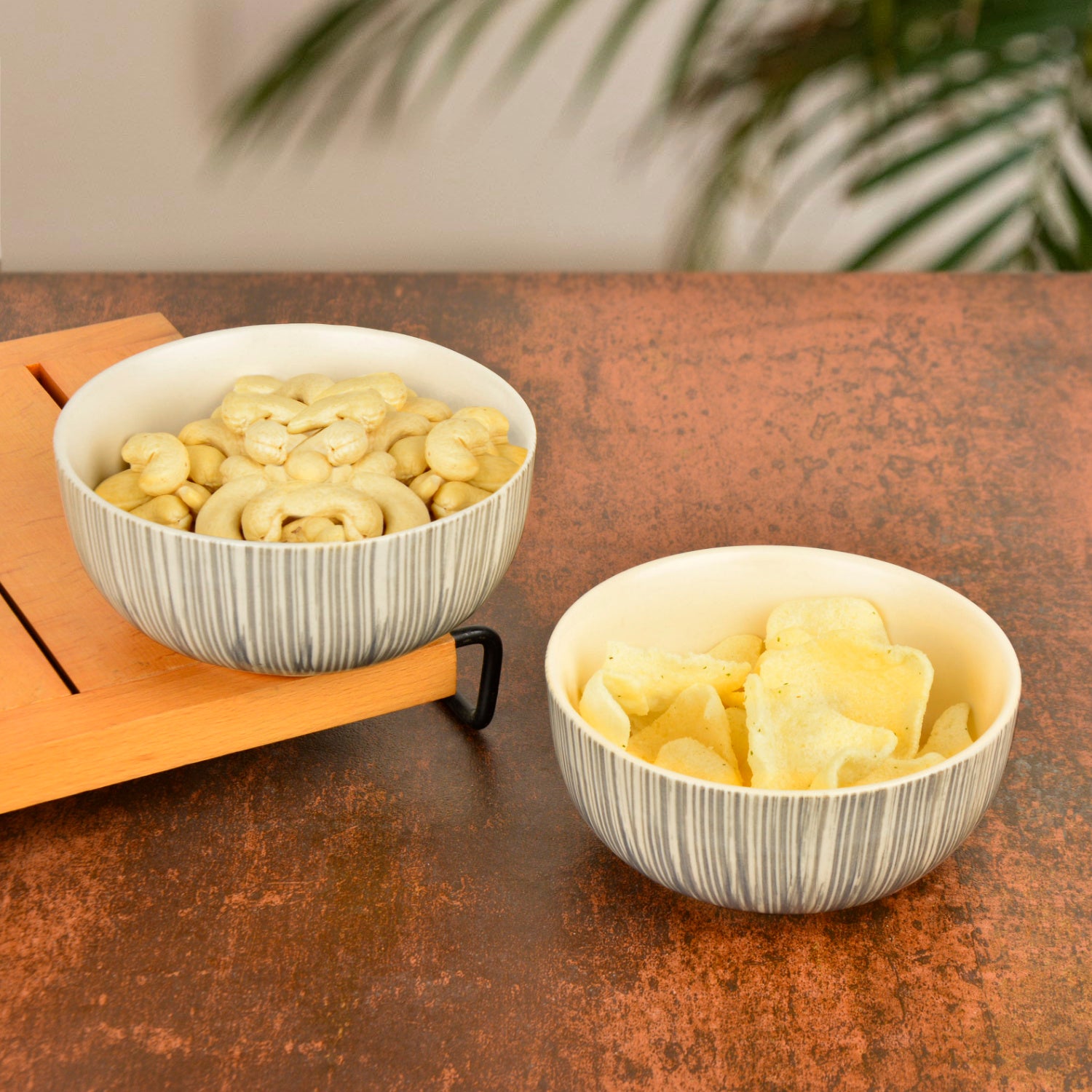 Hand Painted Black Brush Ceramic Serving Bowls (5 inches, 325 ml each, Set of 2) - View 6