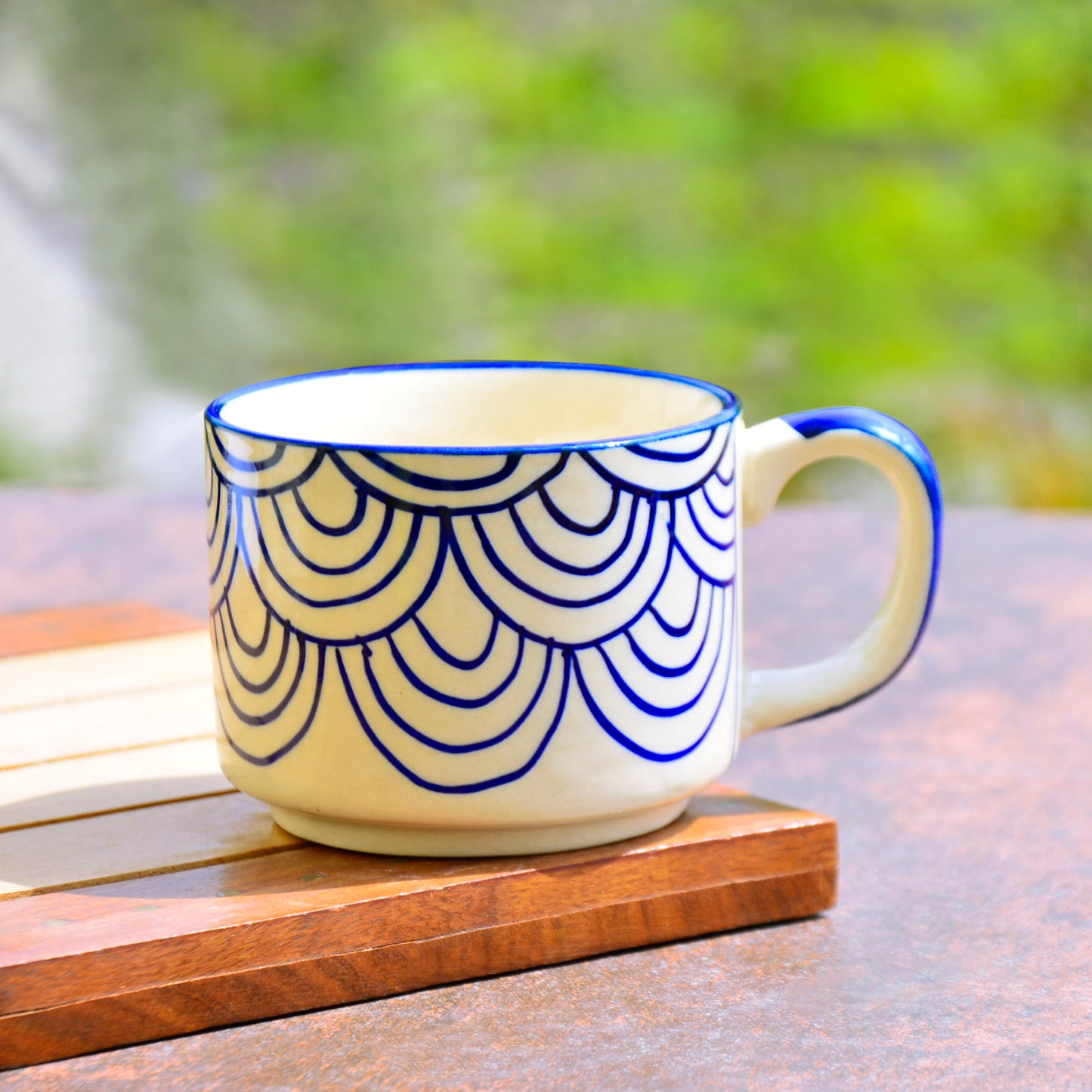 Hand Painted Blue Spiral Ceramic Cups (Set of 4, Blue, 150 ml) - View 2