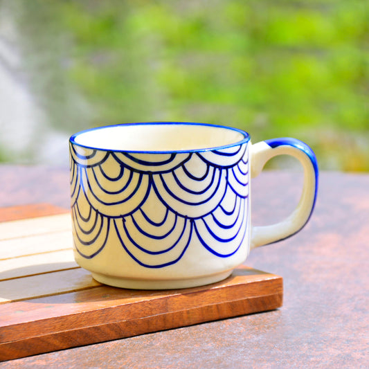 Hand Painted Blue Spiral Ceramic Cups (Set of 4, Blue, 150 ml) - View 2