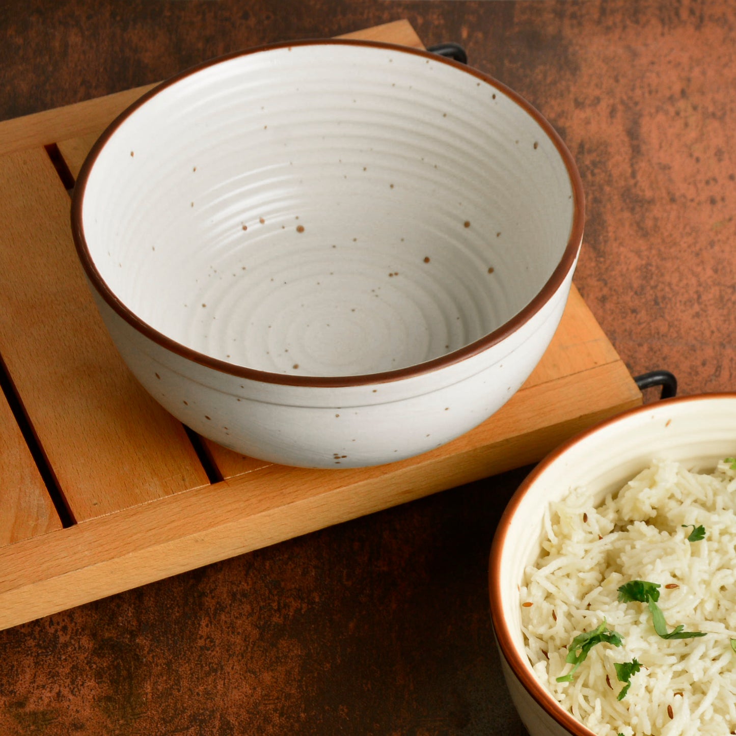 Studio Pottery Off White Matt Finish Ceramic Dinner Serving Bowls (Diameter - 6.6 inches, 850 ml each, Set of 2) - View 5