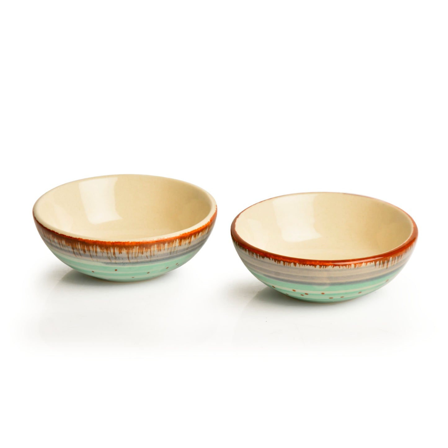 Studio Pottery Ceramic Green Carnival Round Shape Dip Bowls (Set of 2, 50 ml each) - View 5