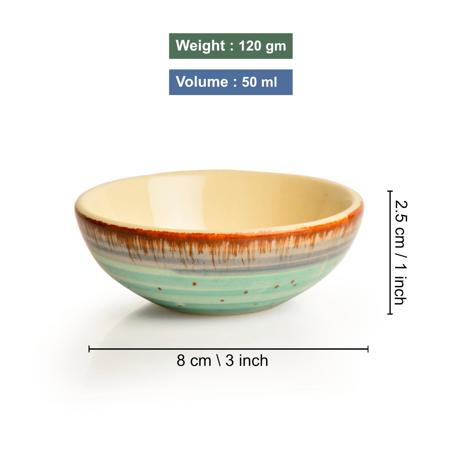 Studio Pottery Ceramic Green Carnival Round Shape Dip Bowls (Set of 2, 50 ml each) - View 2