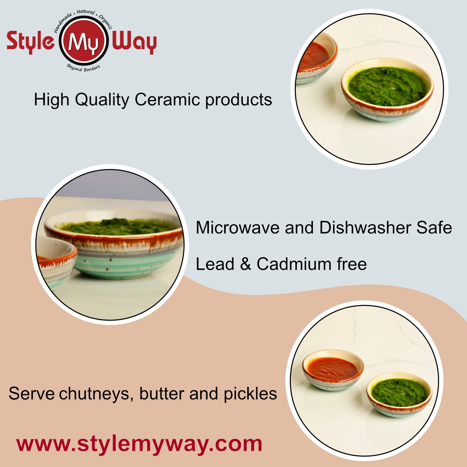 Studio Pottery Ceramic Green Carnival Round Shape Dip Bowls (Set of 2, 50 ml each) - View 7