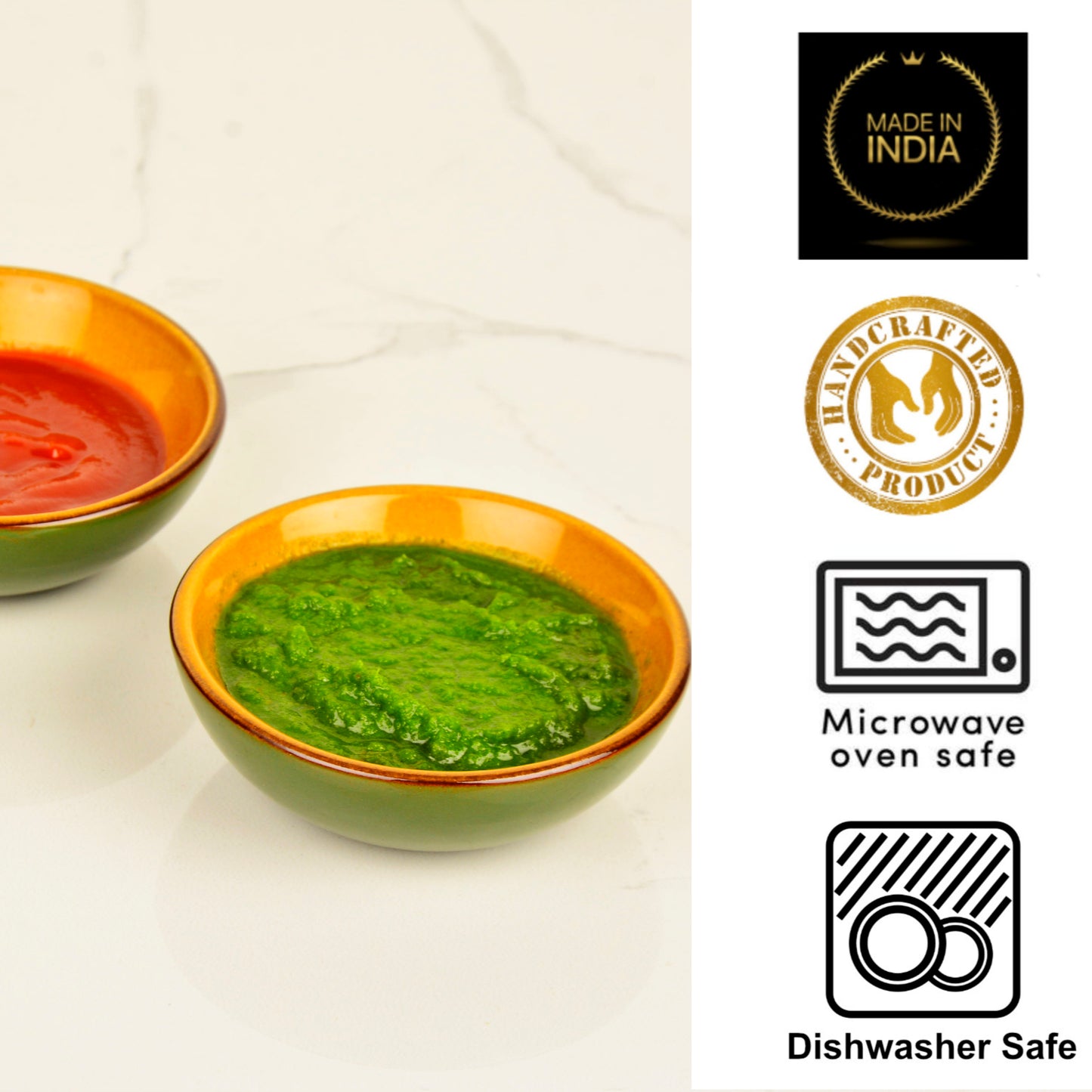 Studio Pottery Ceramic Chrome Green Round Shape Dip Bowls (Set of 2, 50 ml each) - View 5