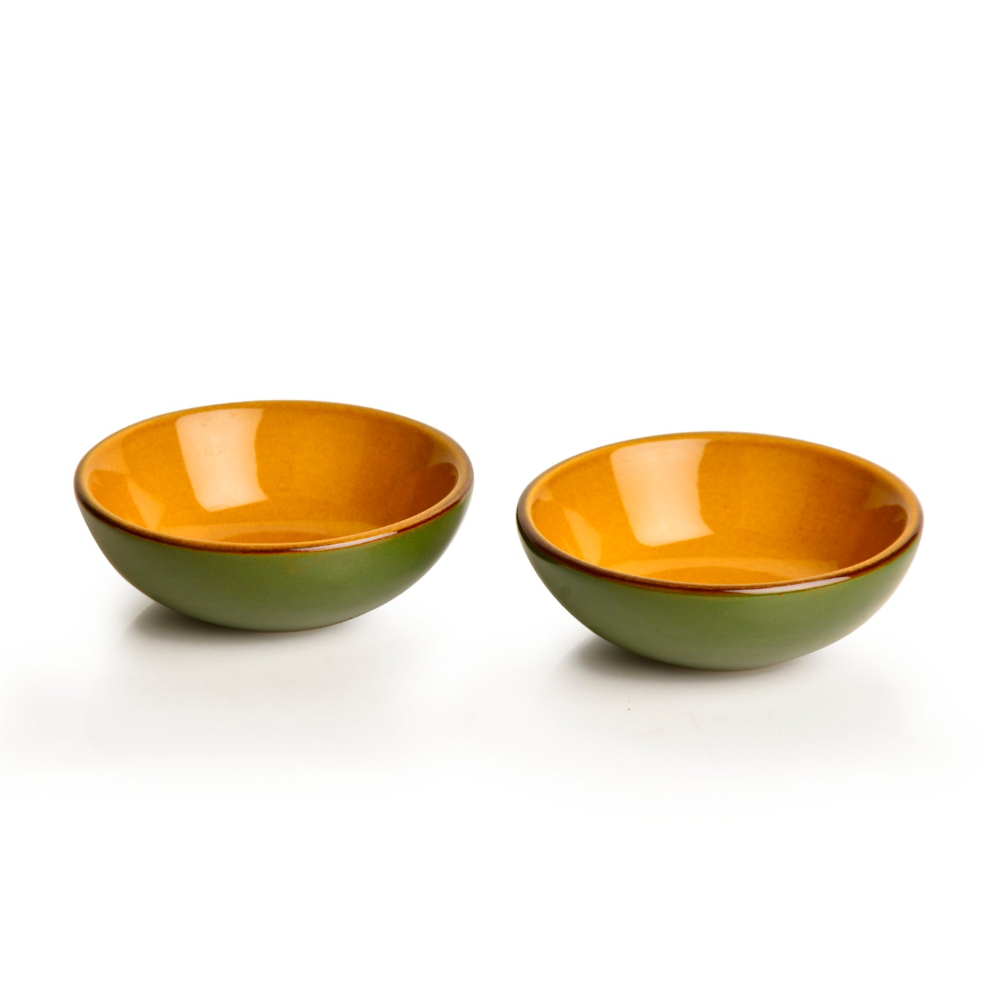 Studio Pottery Ceramic Chrome Green Round Shape Dip Bowls (Set of 2, 50 ml each) - View 6