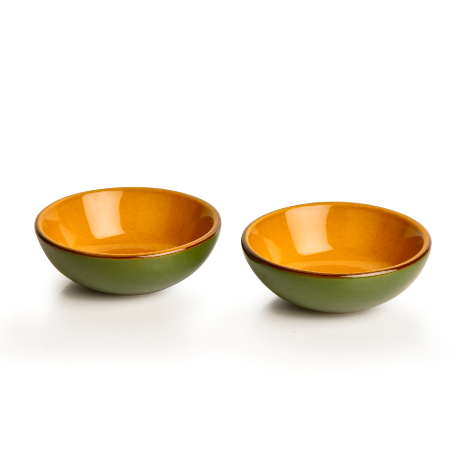Studio Pottery Ceramic Chrome Green Round Shape Dip Bowls (Set of 2, 50 ml each) - View 6