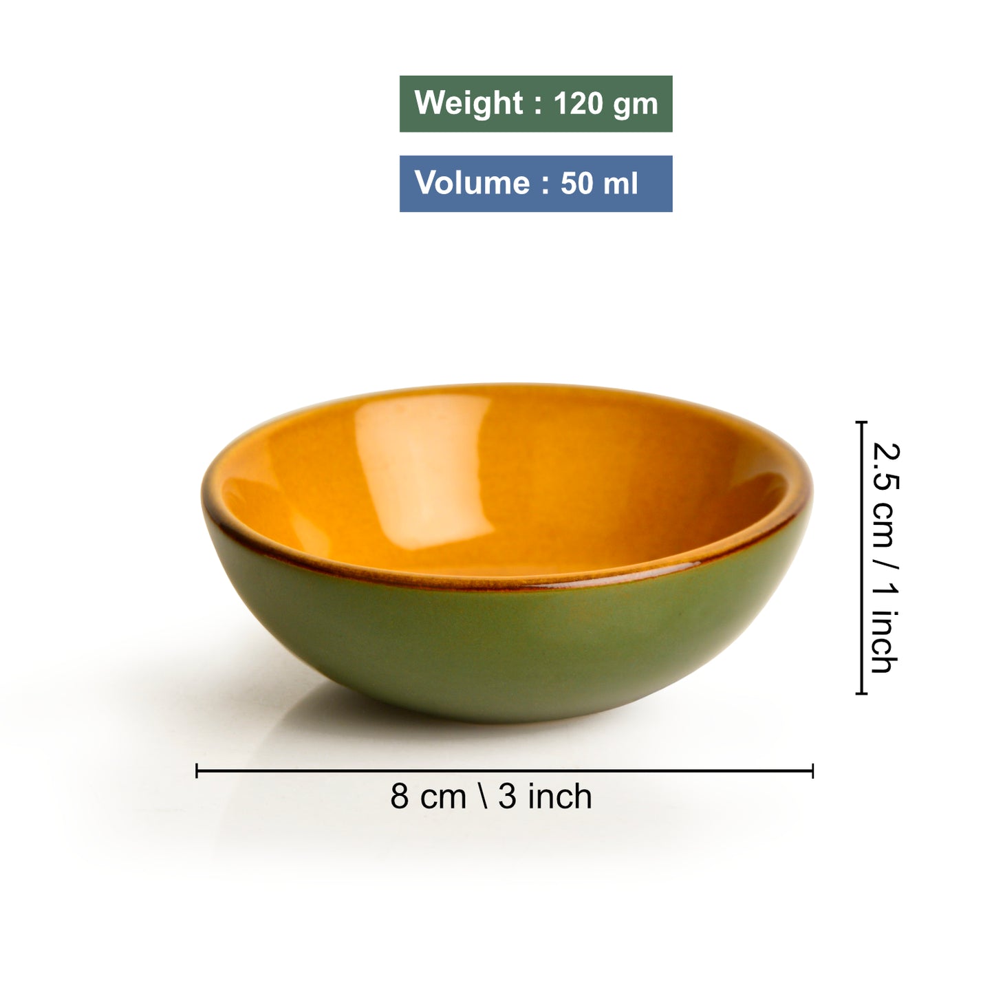 Studio Pottery Ceramic Chrome Green Round Shape Dip Bowls (Set of 2, 50 ml each) - View 2