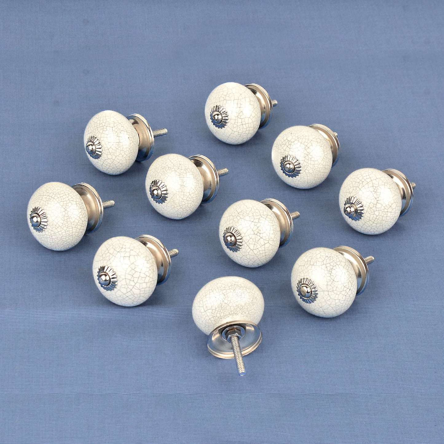 Handmade Ceramic Knobs for Drawers , Kitchen Cabinets, Cupboard (Set of 10 , White Crackle)