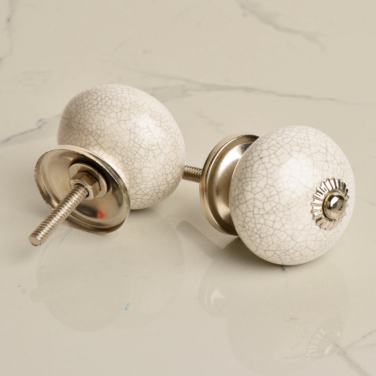 Handmade Ceramic Knobs for Drawers , Kitchen Cabinets, Cupboard (Set of 10 , White Crackle) - View 2