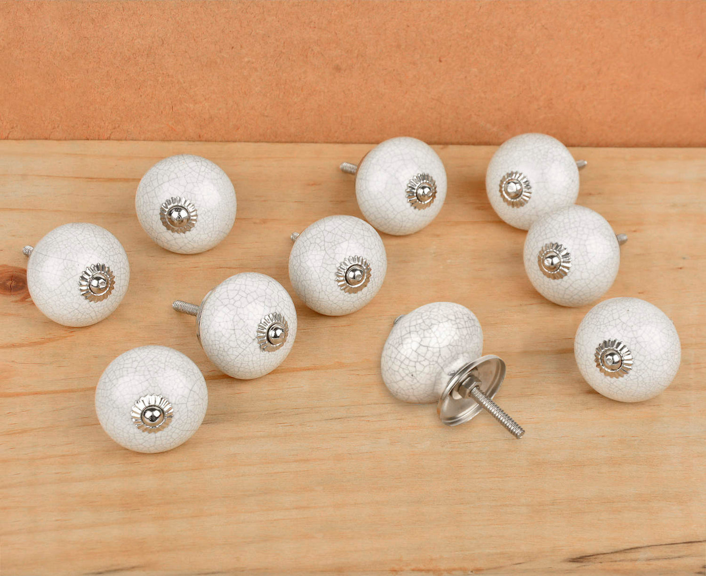 Handmade Ceramic Knobs for Drawers , Kitchen Cabinets, Cupboard (Set of 10 , White Crackle) - View 4