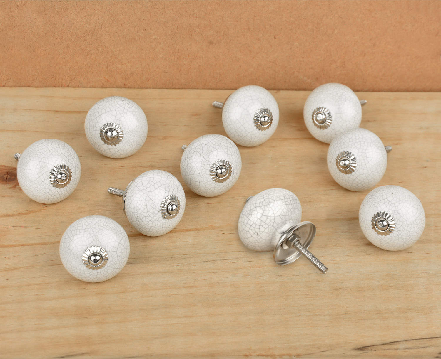 Handmade Ceramic Knobs for Drawers , Kitchen Cabinets, Cupboard (Set of 10 , White Crackle) - View 4
