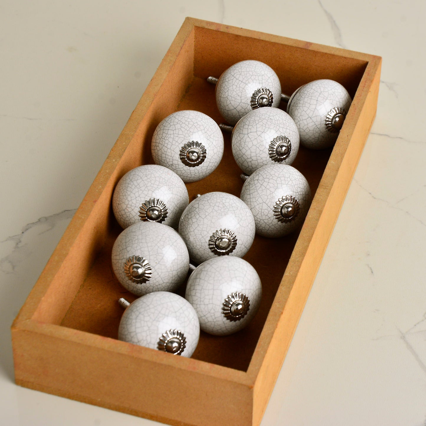 Handmade Ceramic Knobs for Drawers , Kitchen Cabinets, Cupboard (Set of 10 , White Crackle) - View 5