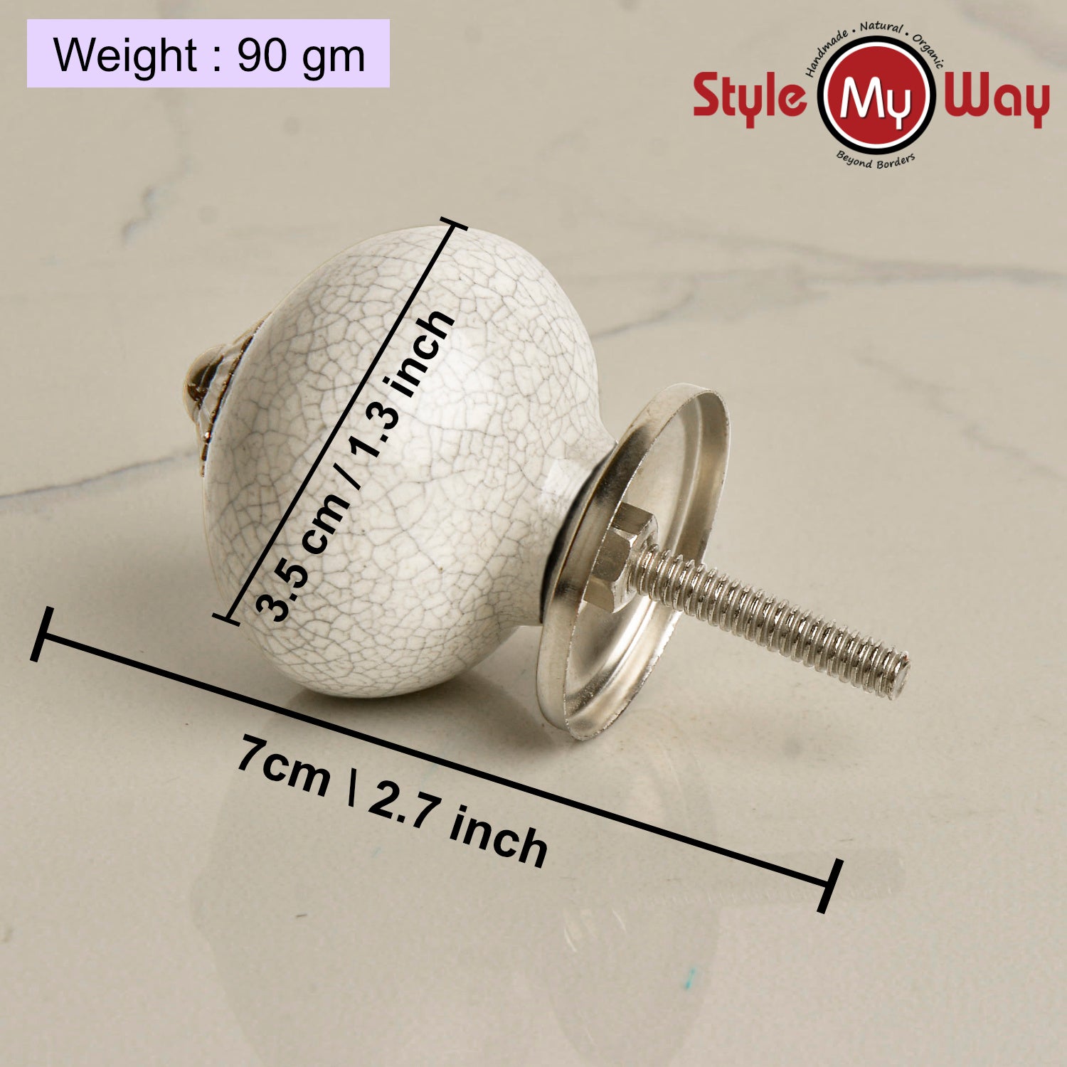 Handmade Ceramic Knobs for Drawers , Kitchen Cabinets, Cupboard (Set of 10 , White Crackle) - View 3