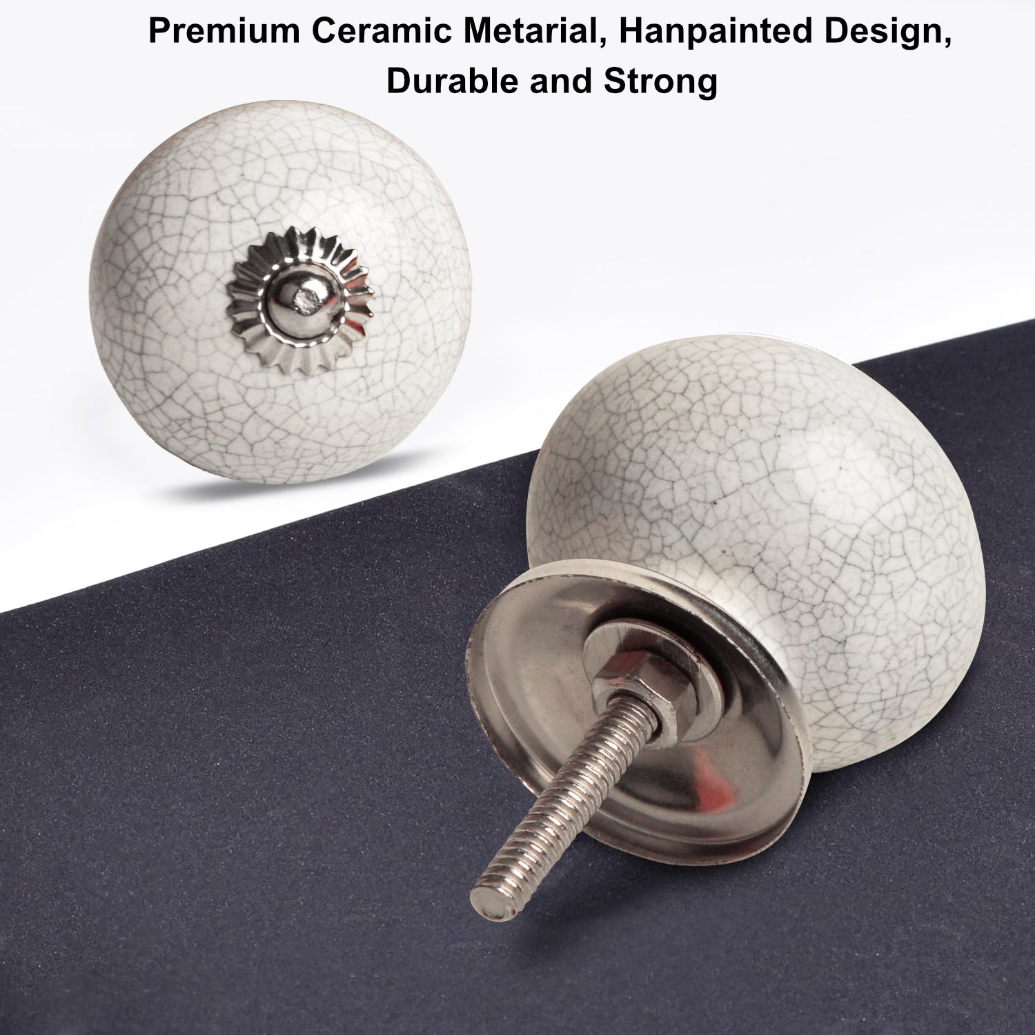 Handmade Ceramic Knobs for Drawers , Kitchen Cabinets, Cupboard (Set of 10 , White Crackle) - View 6