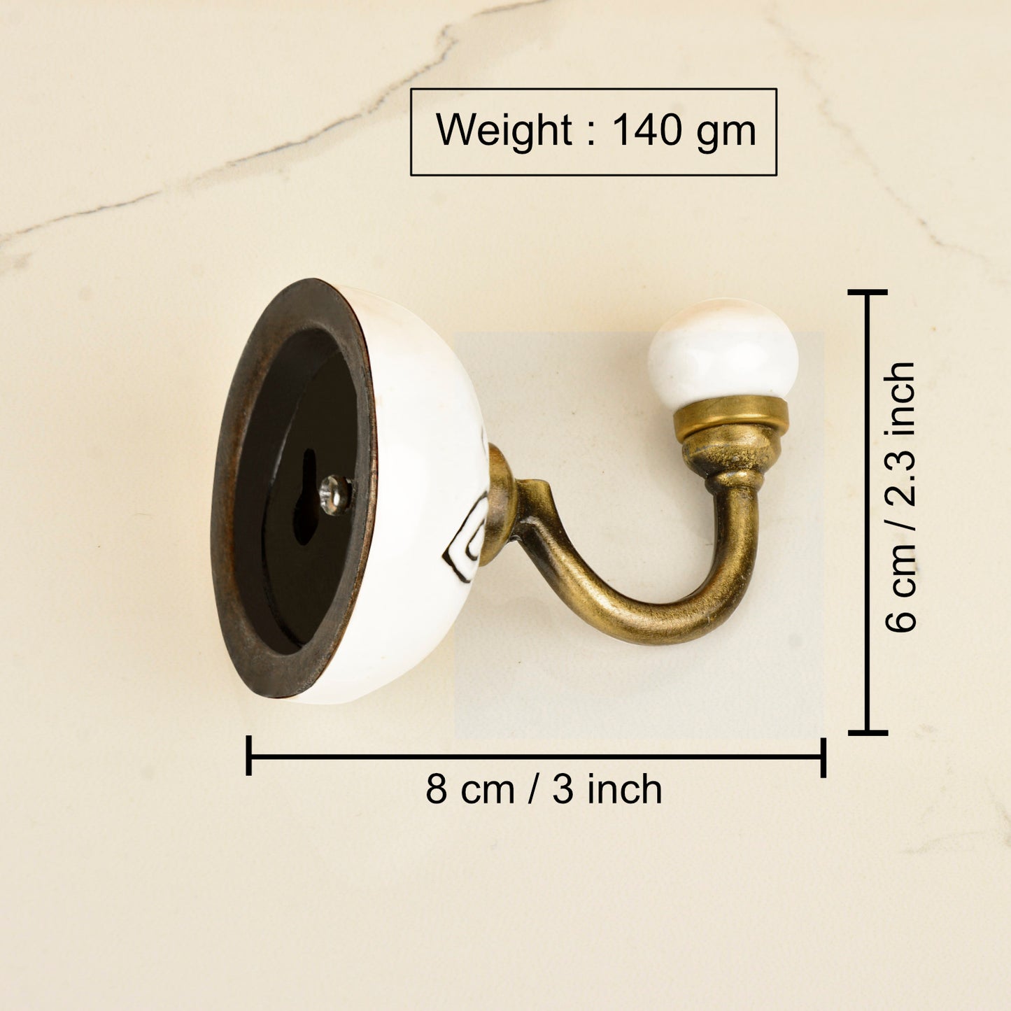 Handmade Etched Floral Design Ceramic Metal Hooks with Antique Finish (Set of 4, Off White) - View 3