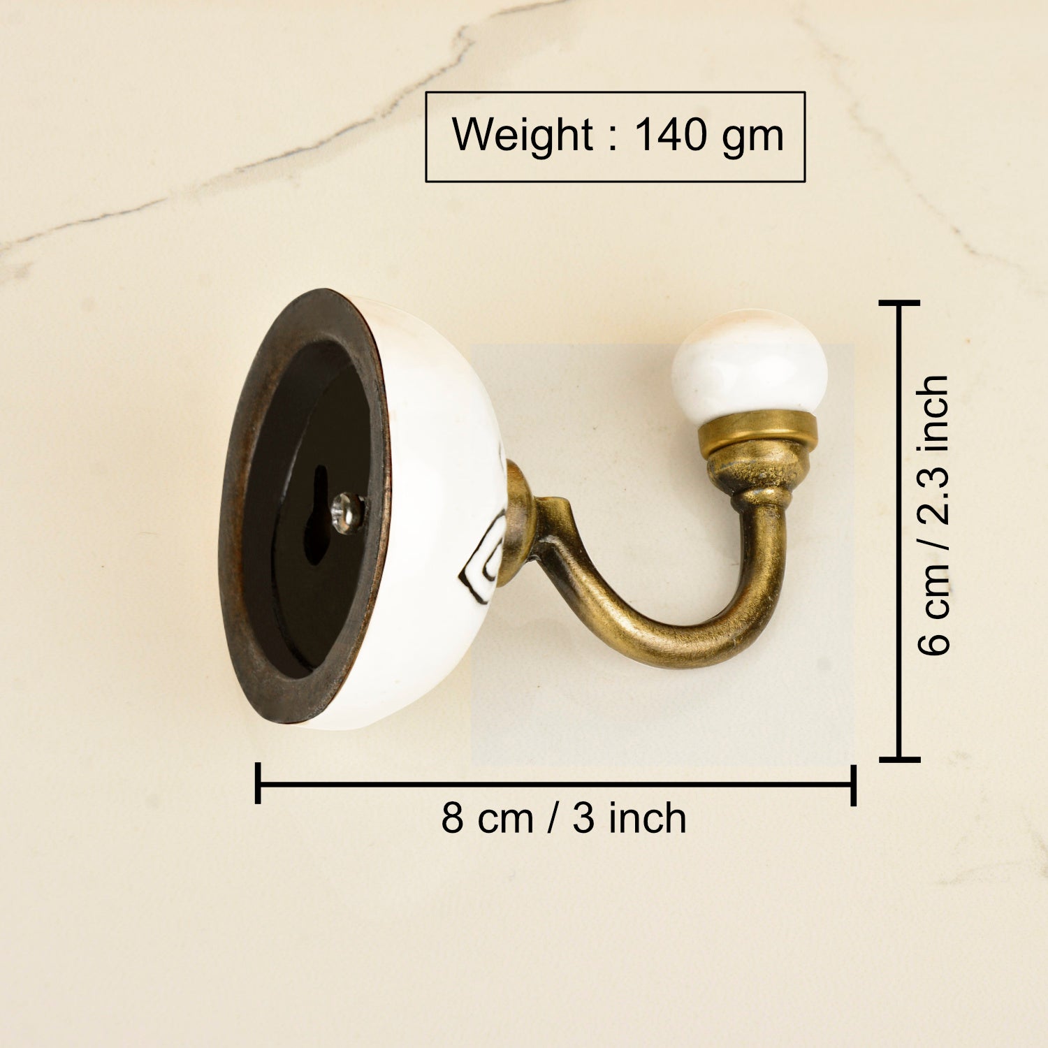 Handmade Etched Floral Design Ceramic Metal Hooks with Antique Finish (Set of 4, Off White) - View 3