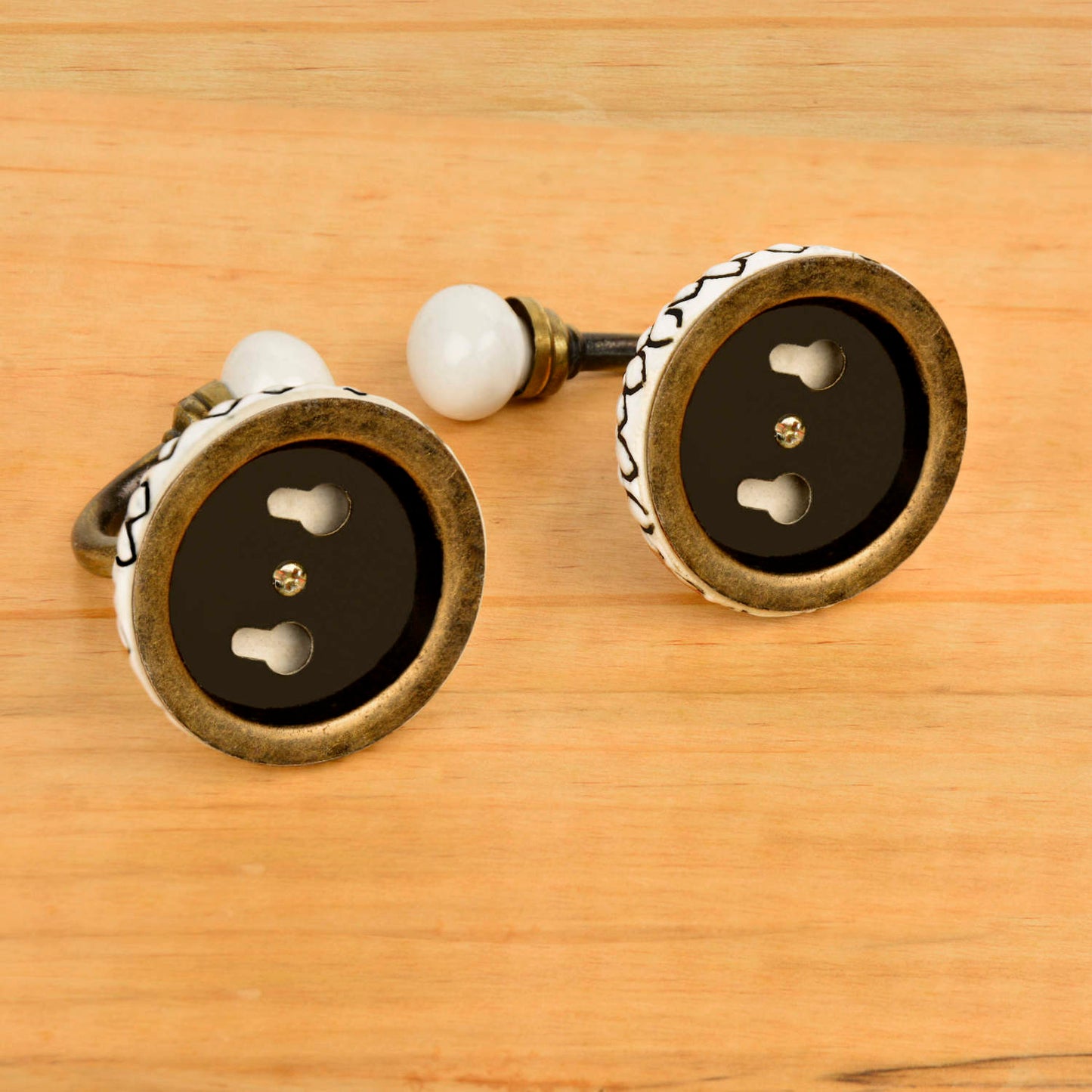 Etched Floral Design Ceramic Metal Hooks with Antique Finish (Set of 4, Off White and Black) - View 4