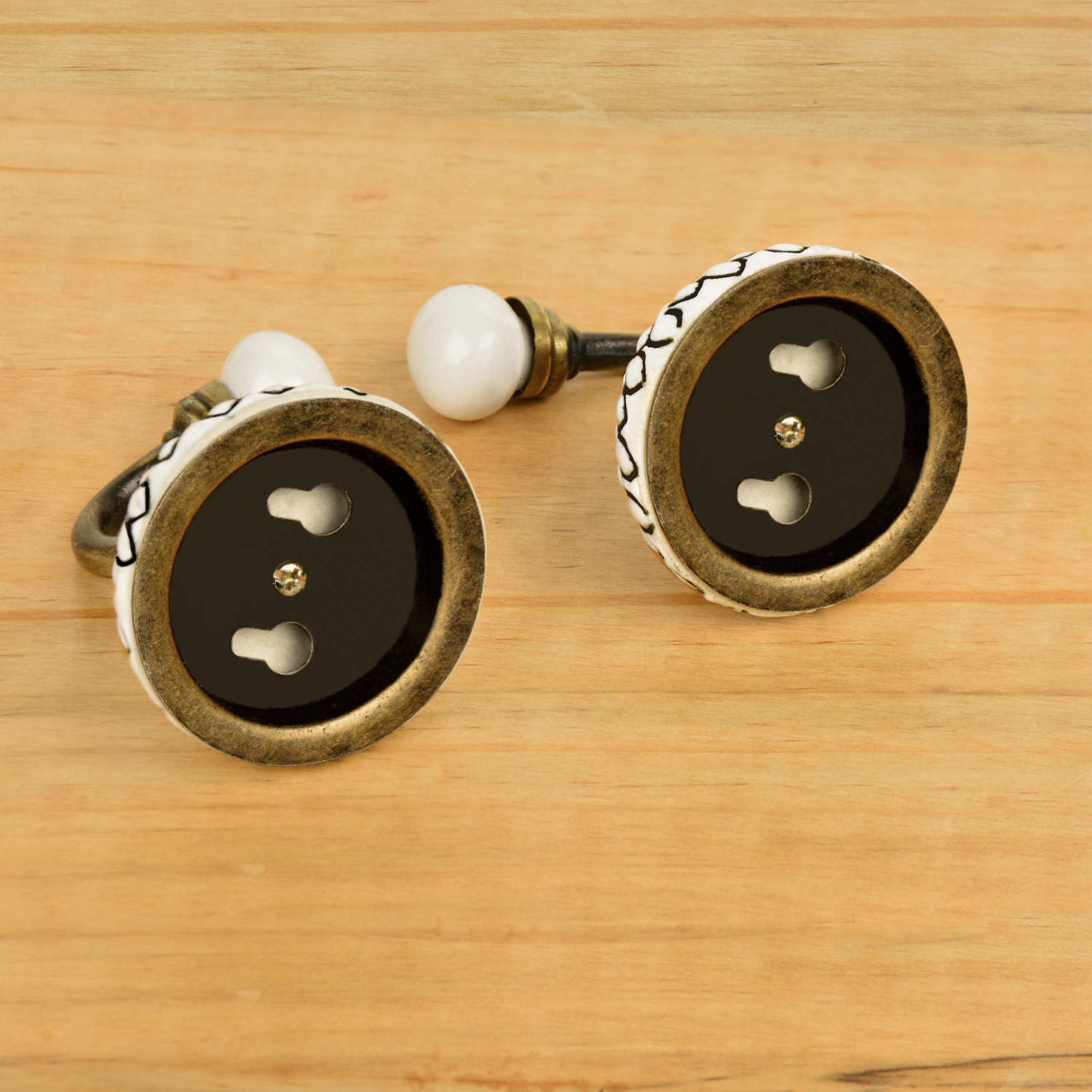 Etched Floral Design Ceramic Metal Hooks with Antique Finish (Set of 4, Off White and Black) - View 4