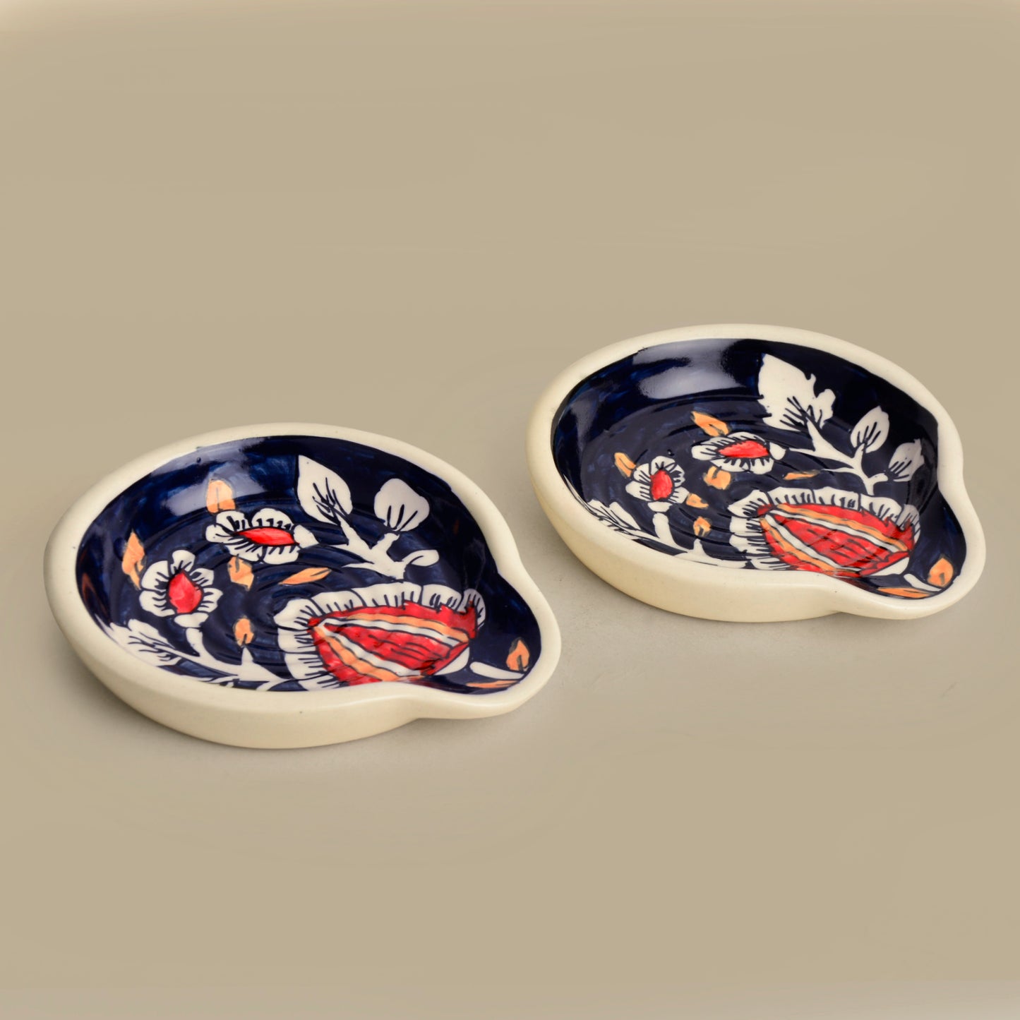 Hand Painted Round Big Ceramic Spoon Rest Combo for Kitchen, Dining Table (Set of 2, Blue, L x B - 14.5 x 12.5 cm) - View 5