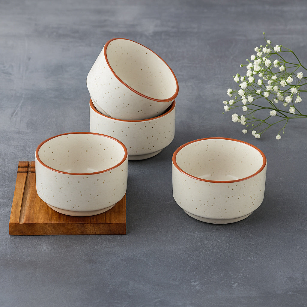 Ceramic Dip Bowls (50 ml , Off White , Set of 4)