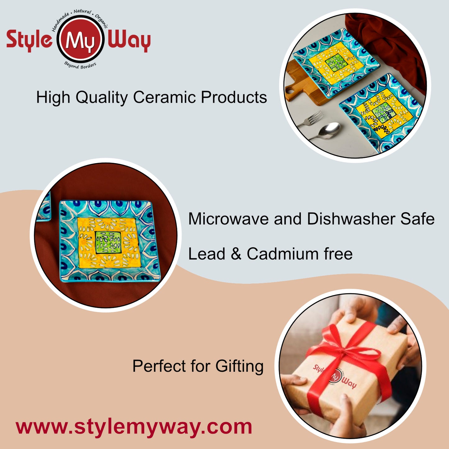 Premium Hand Painted in Traditional Design Ceramic Square Platter Set (Set of 2, Blue and Yellow, L x B – 18 cm x 18 cm) - View 6