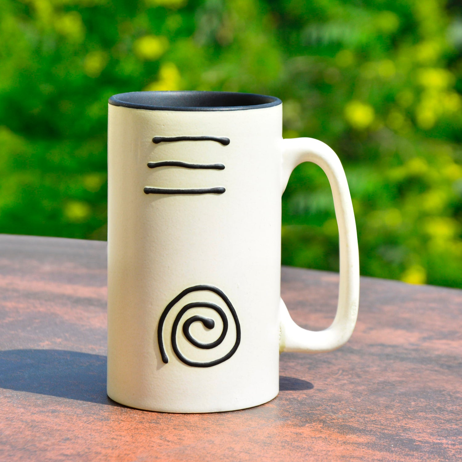 Premium Ceramic Hand-Painted Beer Mugs (450 ml each, Set of 2, Off White and Black) - View 3