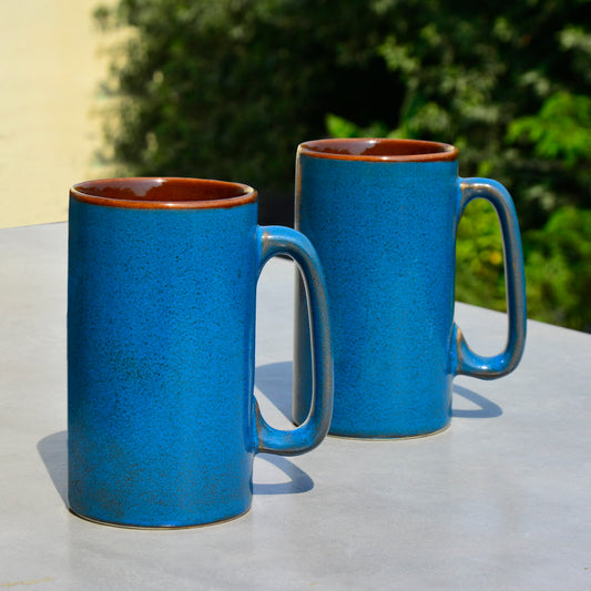 Premium Ceramic Hand-Painted Beer Mugs (450 ml each, Set of 2, Imperial Blue)