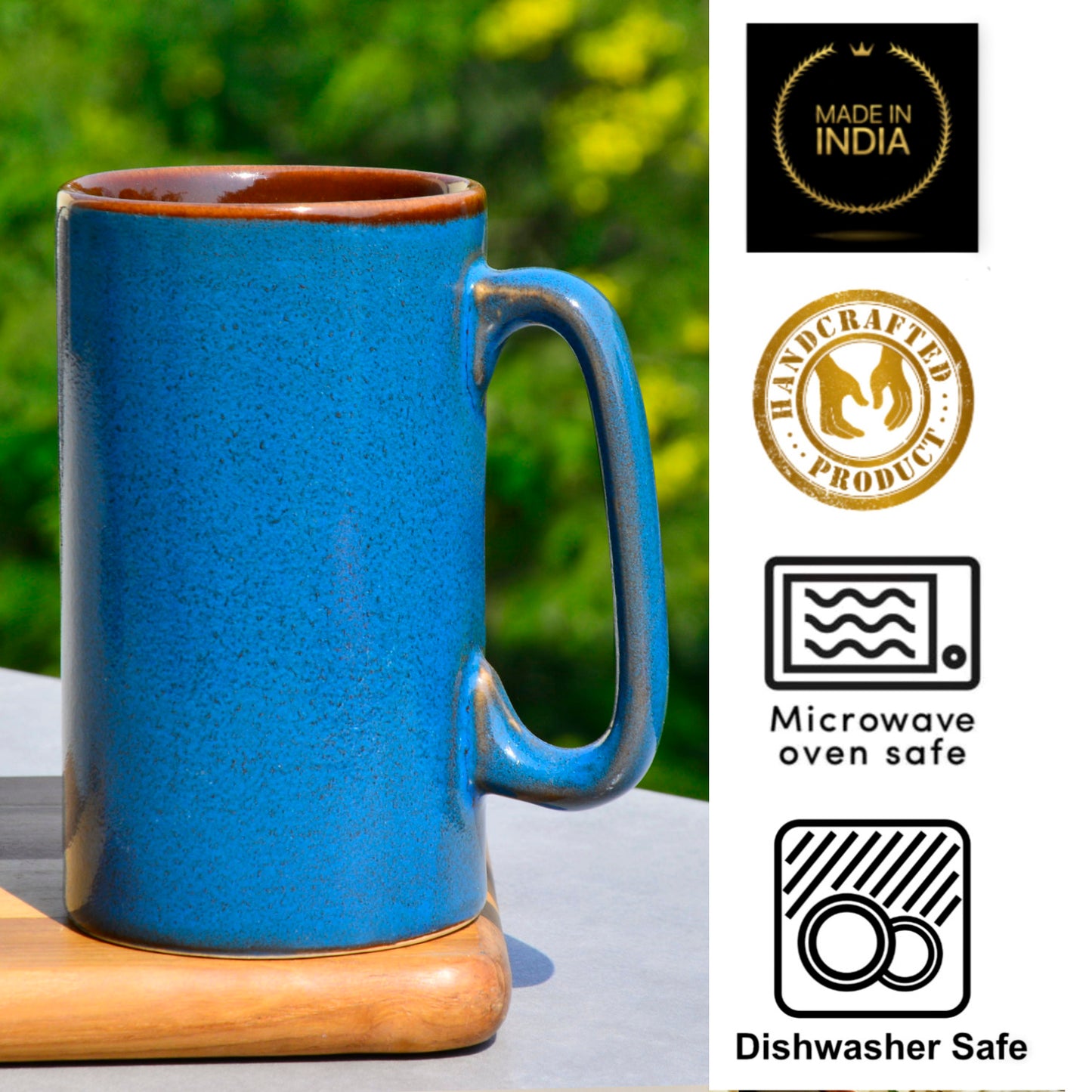 Premium Ceramic Hand-Painted Beer Mugs (450 ml each, Set of 2, Imperial Blue) - View 5