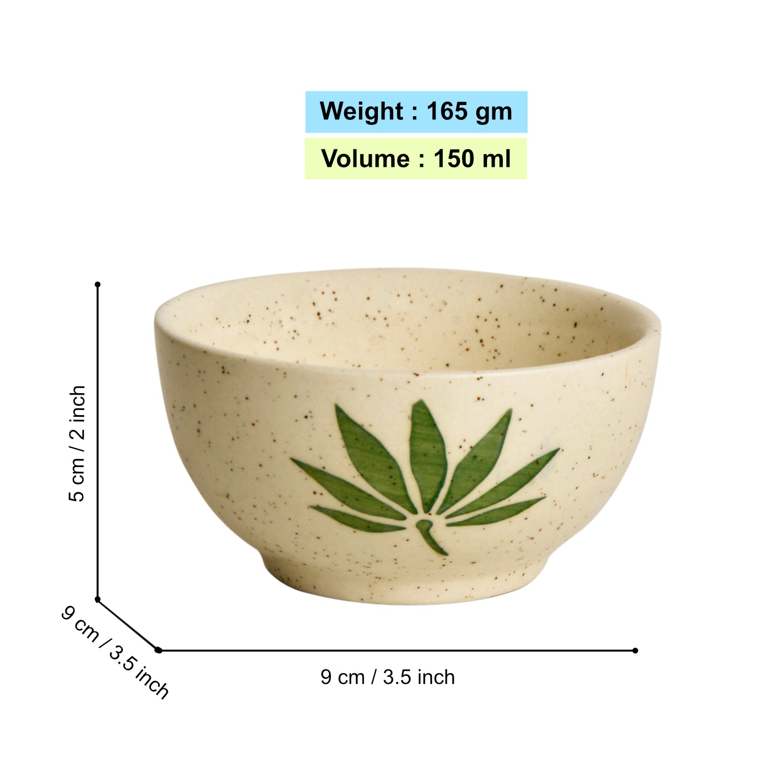 Hand Painted Ceramic Dinner Serving Bowls (Set of 6 , 150 ml each, Off White & Green) - View 2