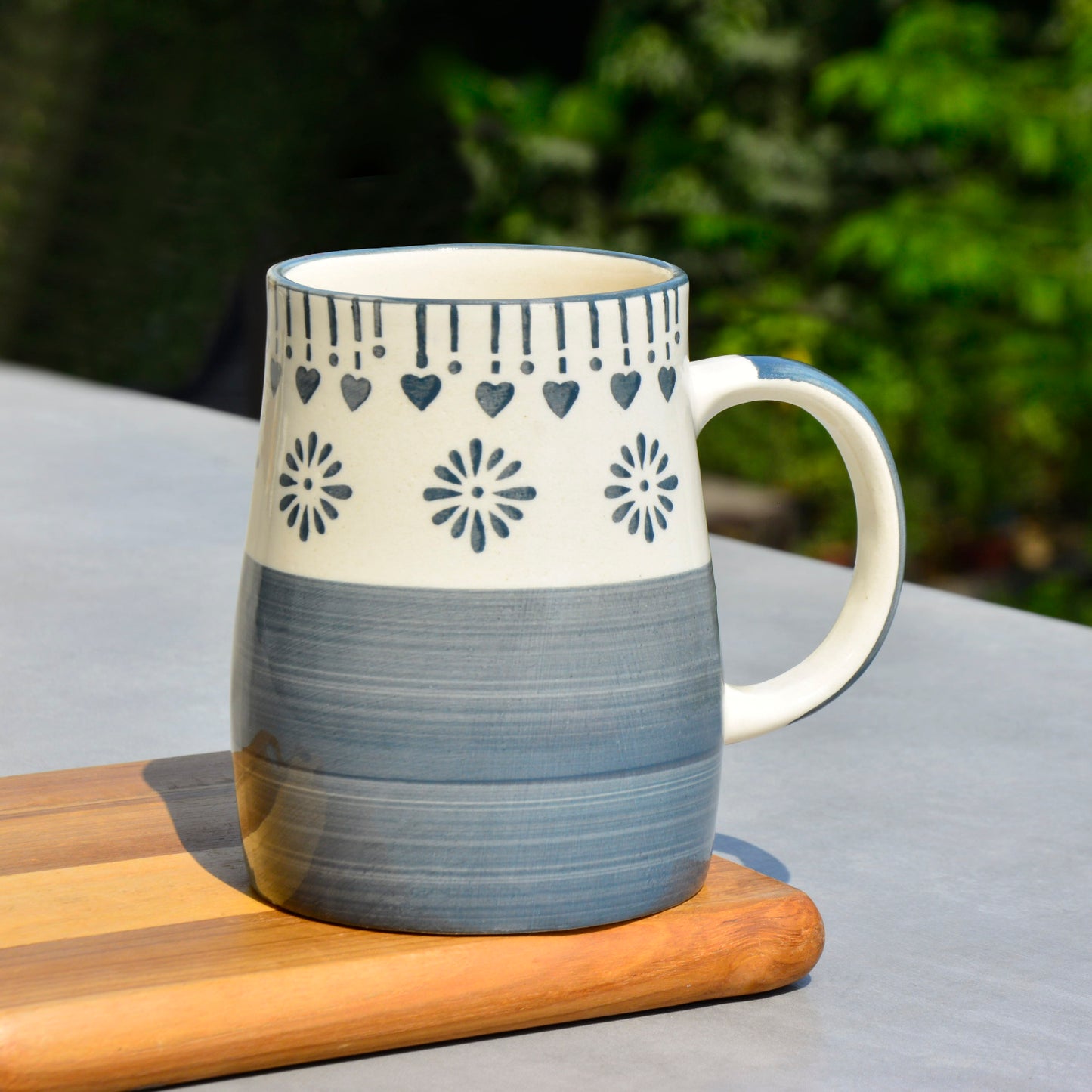 Hand Painted Ceramic Jumbo Coffee Mugs (450 ml, Grey & Off White, Set of 2) - View 3