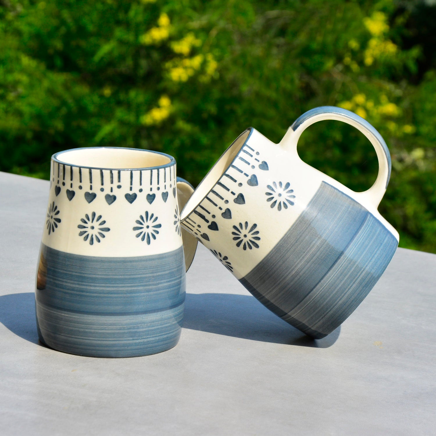 Hand Painted Ceramic Jumbo Coffee Mugs (450 ml, Grey & Off White, Set of 2) - View 4