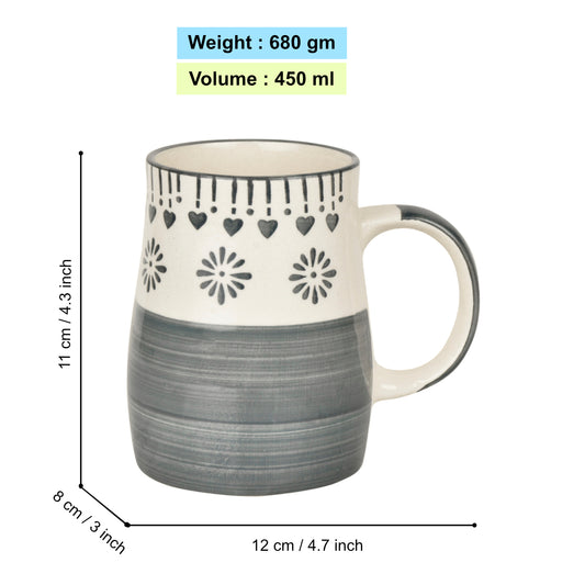Hand Painted Ceramic Jumbo Coffee Mugs (450 ml, Grey & Off White, Set of 2) - View 2