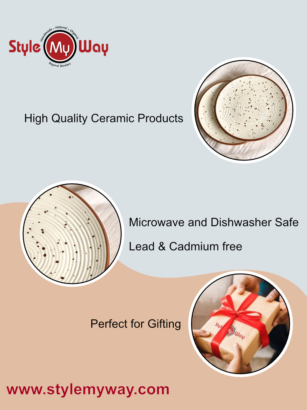 Ribbed Ceramic Quarter Plates with Brown Speckles (7 inches, Set of 2, Off White) - View 5