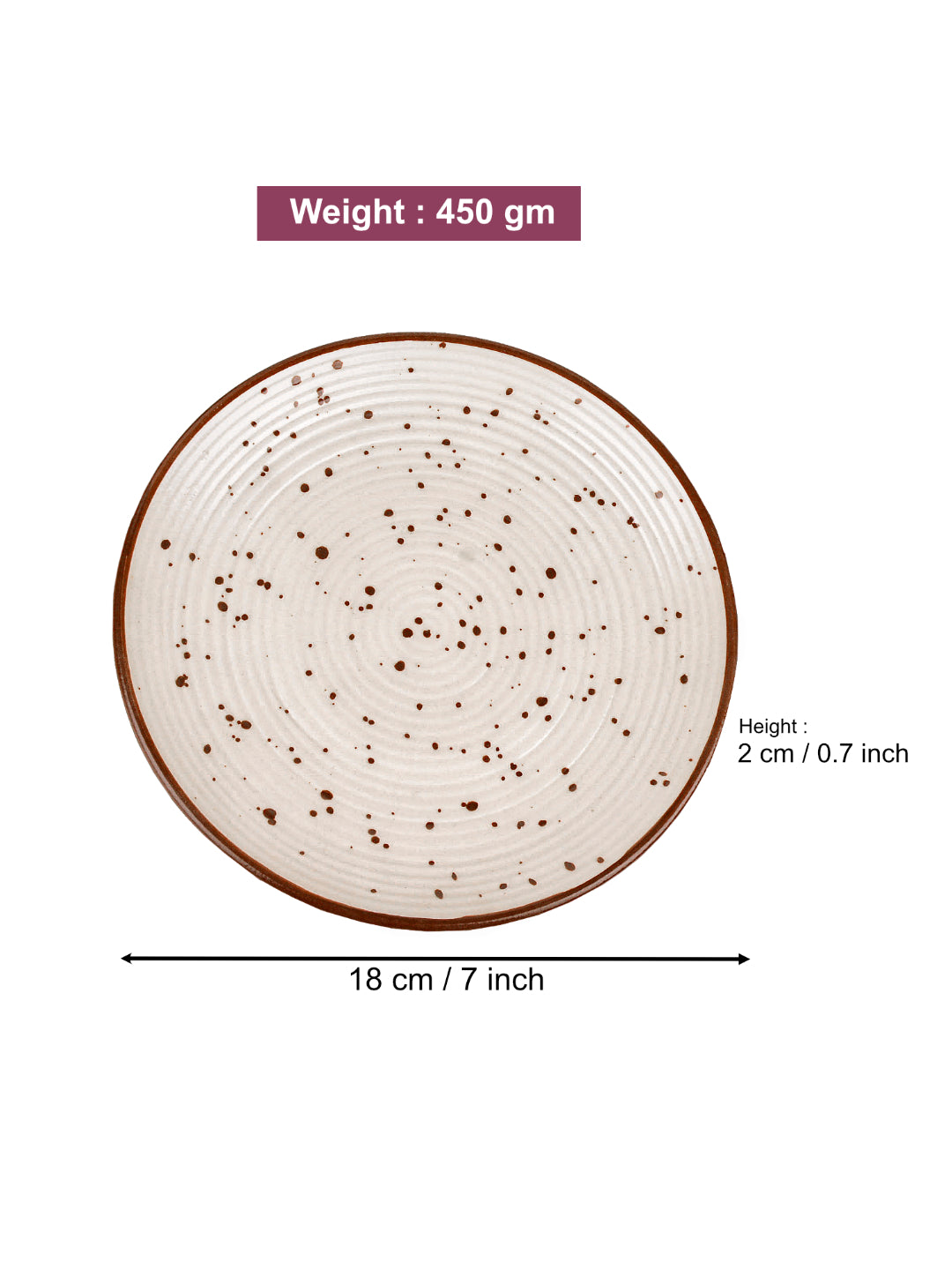 Ribbed Ceramic Quarter Plates with Brown Speckles (7 inches, Set of 4, Off White) - View 2